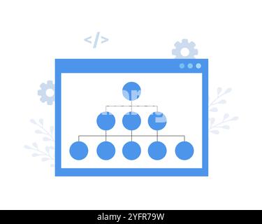 Sitemap Creation concept. SEO optimization. Site architecture. Diagram and structure website. Flowchart UI UX. Vector illustration in flat cartoon Stock Vector