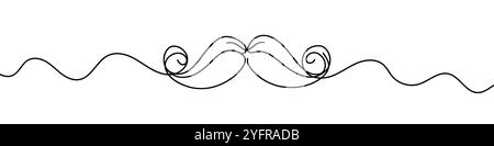One continuous line illustration of a mustache, isolated on white background. Line art of a mustache. Stock Vector