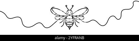 One continuous line illustration of a bee, isolated on white background. Line art of bee Stock Vector