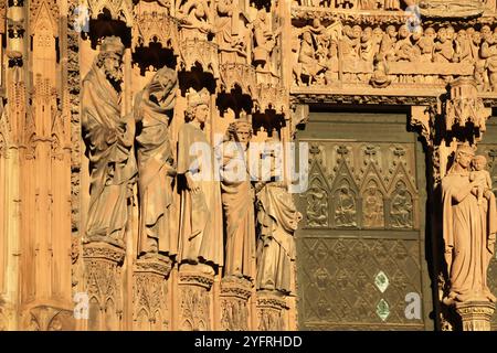 Strasbourg, Notre-Dame gothic cathedral 14th century, statues of the Prophets of the Old Testament at left side main portal, Alsace, France, Europe Stock Photo