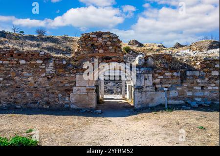 The ruins of Aphrodisias Ancient city (Afrodisias) in Turkey. The old city was named after Aphrodite, the Greek goddess. The ruins of the amphitheater Stock Photo