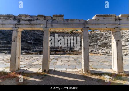 The ruins of Aphrodisias Ancient city (Afrodisias) in Turkey. The old city was named after Aphrodite, the Greek goddess. The ruins of the amphitheater Stock Photo