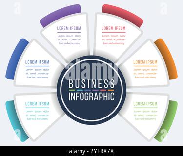 6 Steps Infographic business information 6 objects, steps, elements or options infographic circle design template Stock Vector