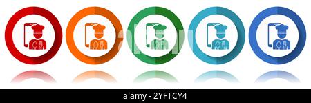 Mobile phone, online restaurant, chef vector icons, flat icon set for logo design, webdesign and mobile applications, colorful web button collection i Stock Vector