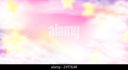 rainbow clouds bokeh. Princess party horizontal banner. Stock Vector