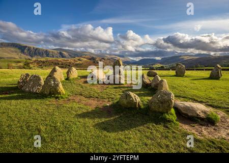 Castlerigg Stone Circle with Helvelyn Mountain in the background, Lake District, Cumbria, England Stock Photo