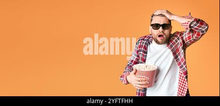 Experiencer Young guy in 3d glasses watching cinema Stock Photo