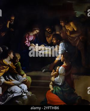 The Adoration of the shepherds, 1603-1604 painting by Guido Reni 1575-1642 Italy, Italian  Museum Italy.( Museum of Fine art Budapest ) Stock Photo