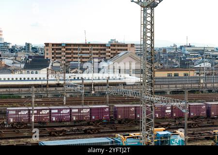 View from Kyoto Rail Museum, landscape with rails and trains (shinkansen), Kyoto, Japan © Giorgia De Dato Stock Photo