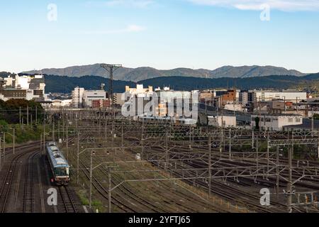 View from Kyoto Rail Museum, landscape with rails and trains (shinkansen), Kyoto, Japan © Giorgia De Dato Stock Photo