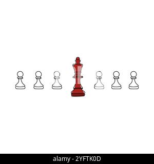 Queen and pawn, chess pieces. Chess figure in one line drawing style. Management, leadership concept. Hand drawn vector illustration. Stock Vector