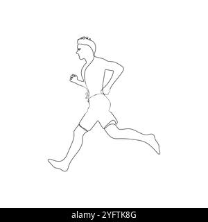 Running athlete man. Runner in one line art style. Individual sport, competitive concept. Vector illustration. Stock Vector