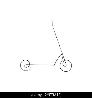Scooter in one line art drawing style. Green city transport for short distance. Minimalist black vector illustration isolated on white background. Stock Vector