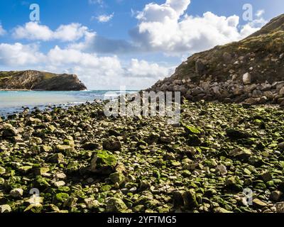 Lulworth Cove on the Jurassic Coast in Dorset. Stock Photo