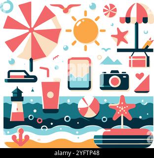 Summer Flat Design Icon Set Stock Vector