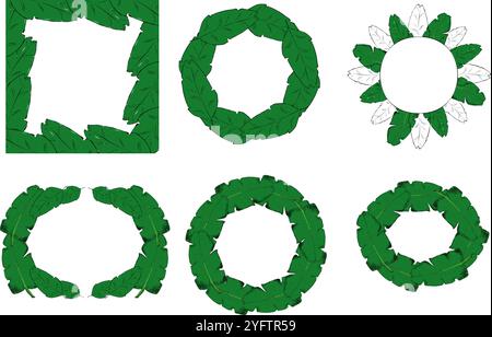 Tropical leaves frame set. Cartoon graphic illustration of rainforest vector banner set for web design Stock Vector