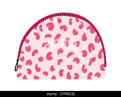 Pink leopart cosmetic bag vector flat illustration Stock Vector