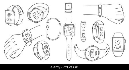 Smart watches on hands set Stock Vector
