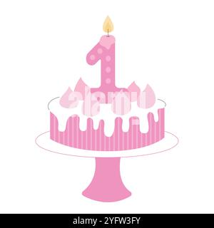 First year birthday cake with one candle Stock Vector