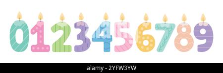 Set of burning number shaped candles Stock Vector