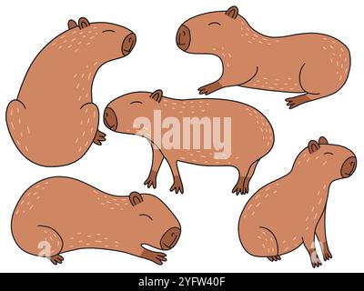 Capybaras vector flat set Stock Vector