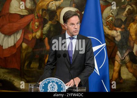 Italy, Rome, November 05, 2024 : Chigi Palace, the Prime Minister, Giorgia Meloni, receives Mark Rutte, Secretary General of NATO. In the photo Mark Rutte during statements to the press   Photo © Stefano Carofei/Sintesi/Alamy Live News Stock Photo