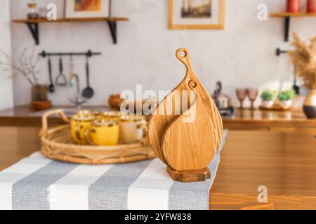 set of two wooden cutting boards in the kitchen Stock Photo