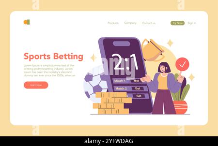 Online sports betting concept. A user interface with soccer match scores and betting options. Gold trophy, money, and success icon. Vector illustration. Stock Vector