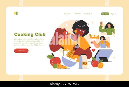 Join and explore a variety of delicious recipes as well as cooking techniques in our vibrant and welcoming cooking club Stock Vector