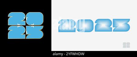 Year 2025 with flag of Micronesia and in color palate of Micronesia flag. Happy New Year 2025 in two different style. New Year design for Calendar, Po Stock Vector