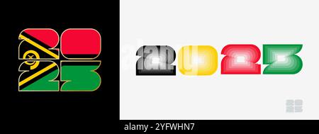 Year 2025 with flag of Vanuatu and in color palate of Vanuatu flag. Happy New Year 2025 in two different style. New Year design for Calendar, Posters, Stock Vector