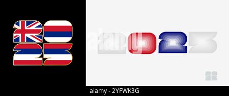 Year 2025 with flag of Hawaii and in color palate of Hawaii flag. Happy New Year 2025 in two different style. New Year design for Calendar, Posters, G Stock Vector