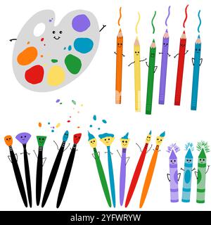 cute emoji set of art supplies Stock Photo