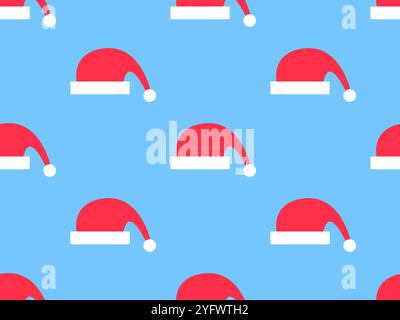 Santa Claus hat seamless pattern. Merry Christmas. Xmas cap on blue background. Festive design for greeting cards, wrapping paper, banners and posters Stock Vector