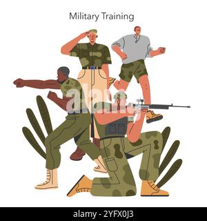Military Training concept. Soldiers in combat gear moving stealthily ...