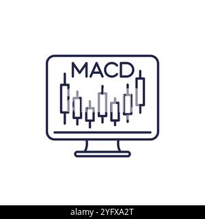 MACD indicator line icon with candlestick chart Stock Vector