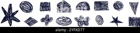 Hand drawn figures with pencil, brush, and crayon textures. Sketchy strokes with chalk and pen details. Textured vector illustration isolated on backg Stock Vector