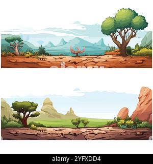 Four different nature horizontal scene illustratio Stock Vector