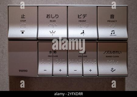 Japanese Toto Toilet Operation Buttons on Control Panel Stock Photo