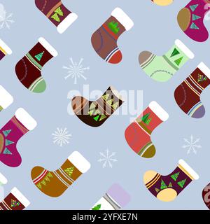 seamless pattern of Christmas colorful Santa socks Stock Vector