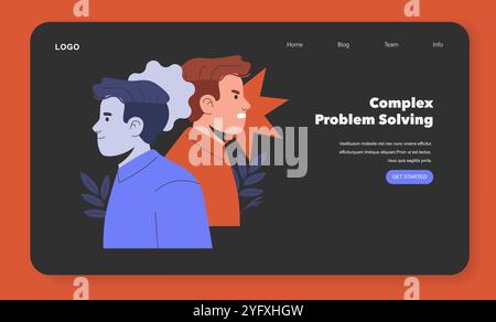 Cognitive Bias concept. Digital illustration of two profiles facing a star icon, representing complex problem-solving strategies. Creative thinking, diverse perspectives. Vector illustration. Stock Vector
