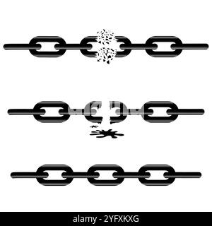 Vector Broken Chain icon, Weaknesses icon. Metal chain icon. Simple flat logo of chain on white background. Chain silhouette symbol. Stock Vector