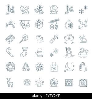 Christmas and New Year vector line icons Stock Vector