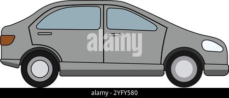 Vector illustration of modern car in cartoon flat style. Simple picture of land vehicle transportation. Familiy car side view. Modern technology Stock Vector