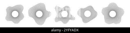Circular sound waves set. Audio files, songs and melodies. Futuristic poster or banner. Modern technologies. Minimalist creativity and art. Linear Stock Vector