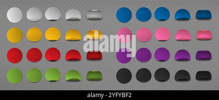 Realistic colorful stickers set. Green, red, blue and yellow round stickers. Circles and place for text. Memo and price tag. 3D vector collection Stock Vector