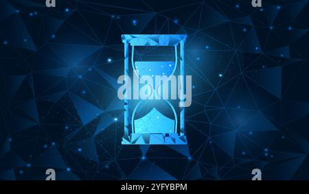 Hourglass hologram concept. Blue polygonal hourglass. Rime counter and countdown. Time management and setting goals, deadlines. Cyberspace and Stock Vector