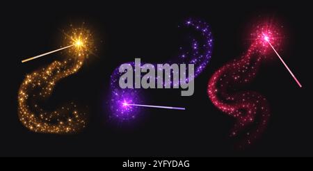 Magic wands with smoke and sparkles. Stock Vector