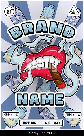 Cartoon Smoking Mouth with Milk Strains and Smoke for Cannabis and Tobacco Packaging Design. Vectors Illustrations Stock Vector