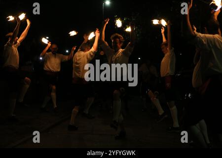 Newcastle upon Tyne, UK, 5th November 2024, Kingsman fire dance, a traditional folk celebration on Guy Fawkes night at the Cumberland Arms Pub, Credit: DEW/AlamyLive Stock Photo